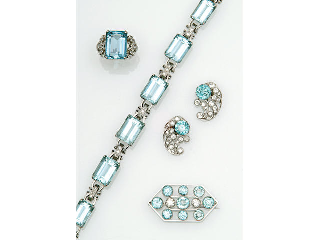 An aquamarine and diamond bracelet