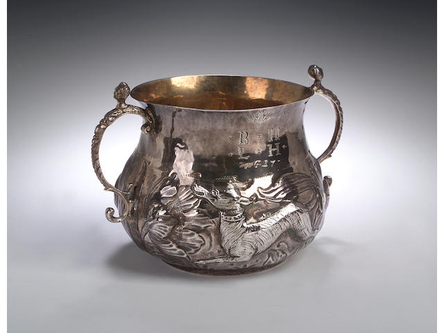 A Charles II porringer, makers mark of WS with pellets see Jackson p134, London 1677
