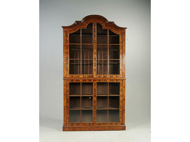 A 19th century Dutch walnut floral marquetry display cabinet