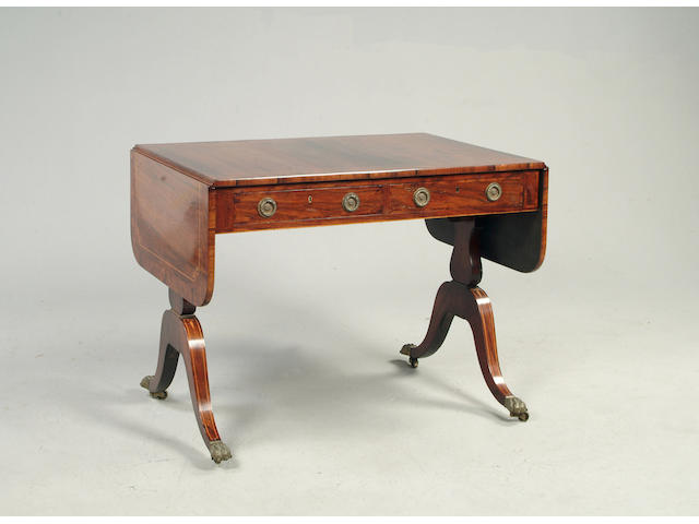 A Regency rosewood and burr yew banded sofa table