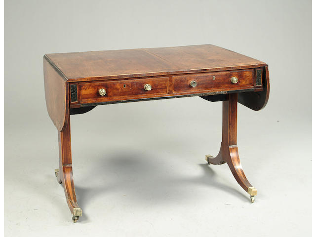 A Regency rosewood and burr yew crossbanded sofa table