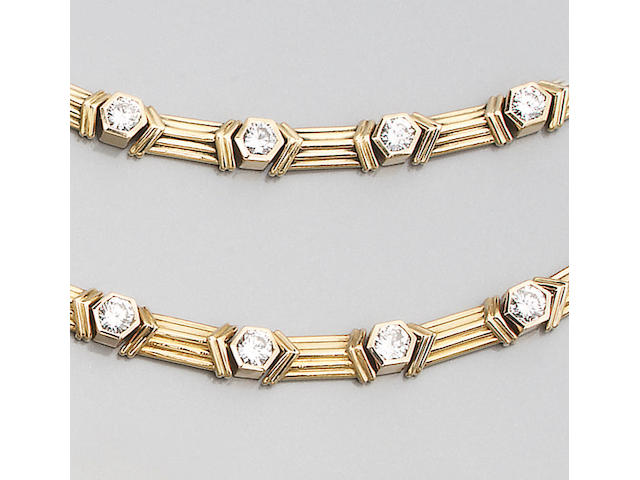 A diamond-set necklace and bracelet suite (2)