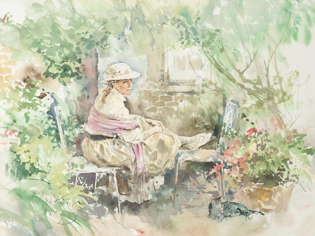 Gordon King (1939-) 'A rest in the garden' 52 x 69cm