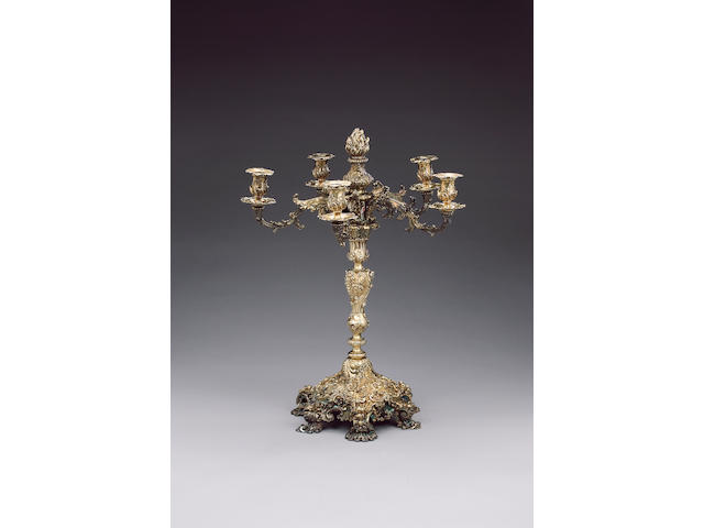A Paul Storr silver gilt candelabrum