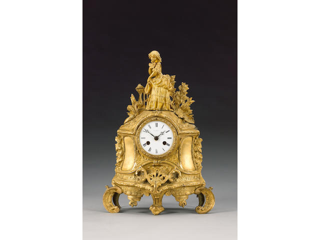 A second half of the 19th Century gilt brass mantel clock,