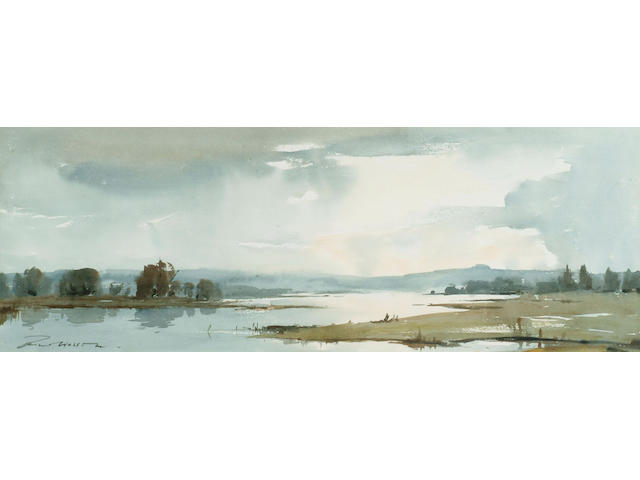 Edward Wesson (1910-1983) 'Morning light on a river' 25 x 69cm