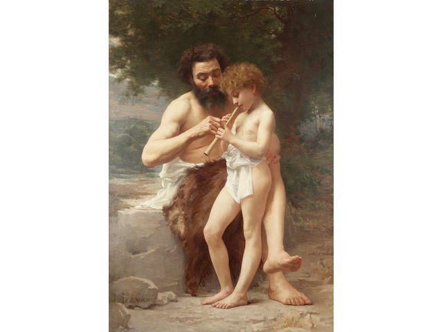 Jules Cyrille Cav&#233; (French 1859-1940) La le&#231;on de fl&#251;te 155 x 107 cm. (61 x 42 in.)