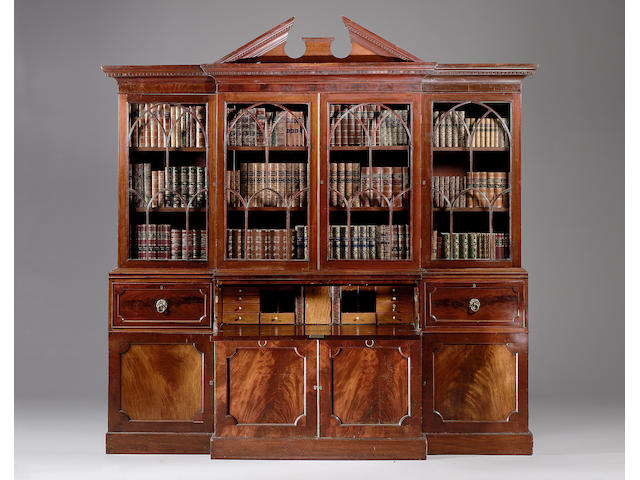 A George III mahogany secretaire breakfront bookcase