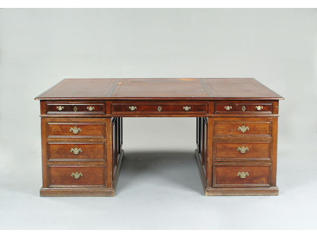 A Victorian oak partner's pedestal desk