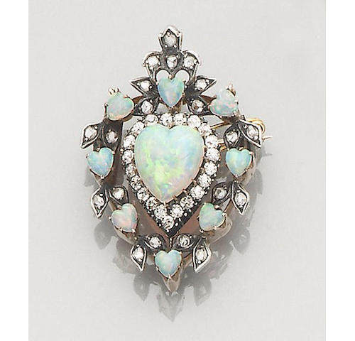A late Victorian opal and diamond brooch