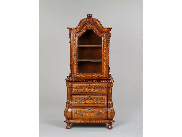An 18th century Dutch walnut and floral marquetry cabinet on chest