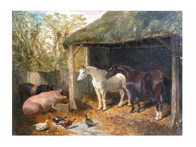 John Frederick Herring (1815 - 1907) Farmyard companions, 37 x 50cm.
