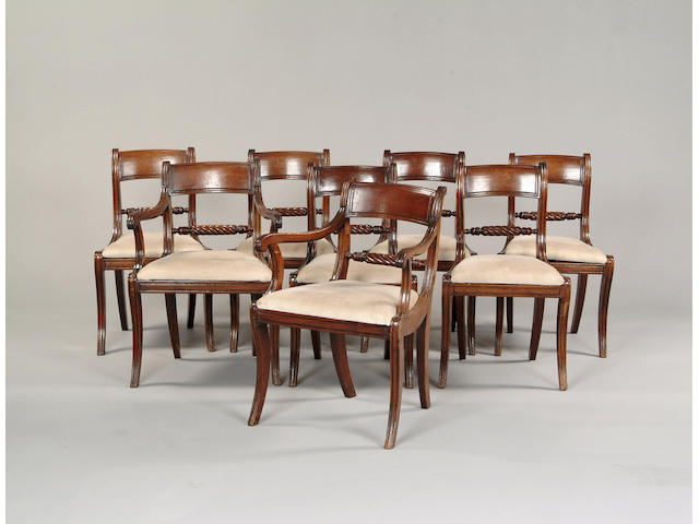 A set of eight Regency mahogany dining chairs