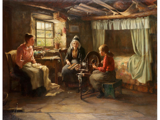 Tom McEwan (1846-1914) Domestic scene, Highland interior 71.5 x 92cm