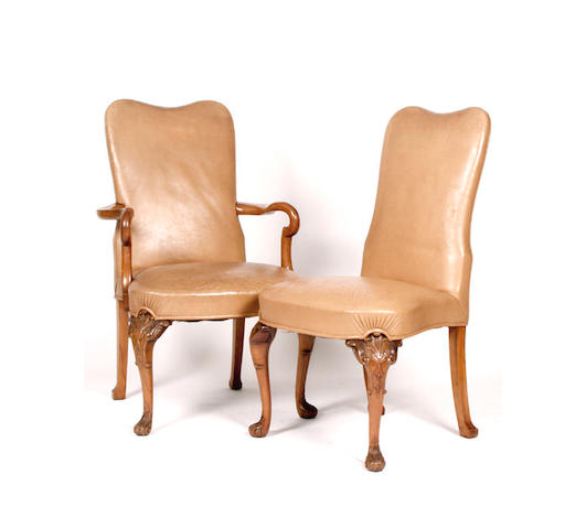 A good quality reproduction burr and figured walnut dining suite in the George I style