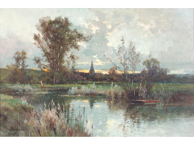 Alfred Fontville de Breanski (1877-1957) "Village Pond, Burnham" 40 x 60cm