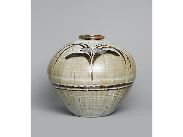 David Leach a large globular Pot with 'Foxglove' design, circa 1990 Height 14in. (35.5cm)