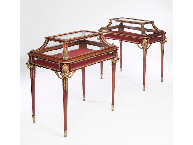 A pair of late 19th Century French mahogany table vitrines