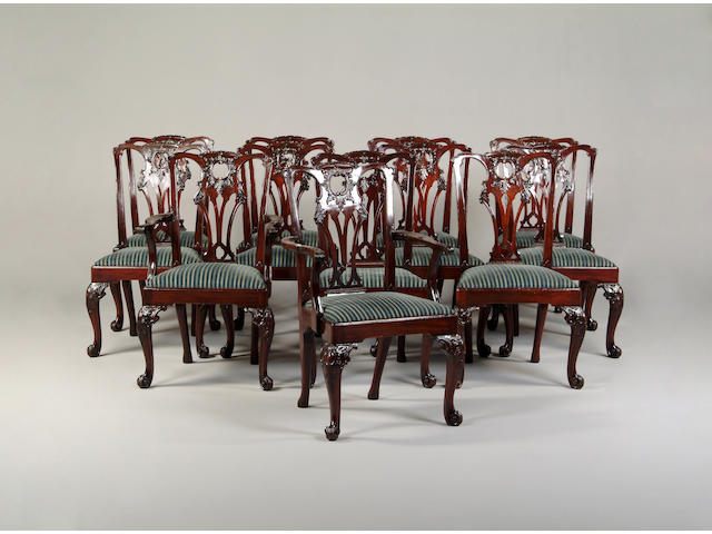 A set of twelve Victorian mahogany dining chairs