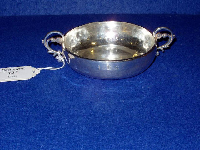 An 18th century Channel Islands silver Jersey pattern christening bowl, stamped once on side with makers' mark LC below a crown, Jersey circa 1760,