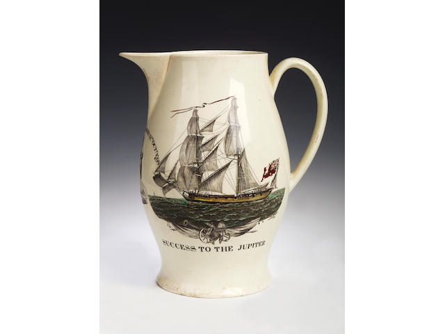 A large Liverpool creamware jug, circa 1798,