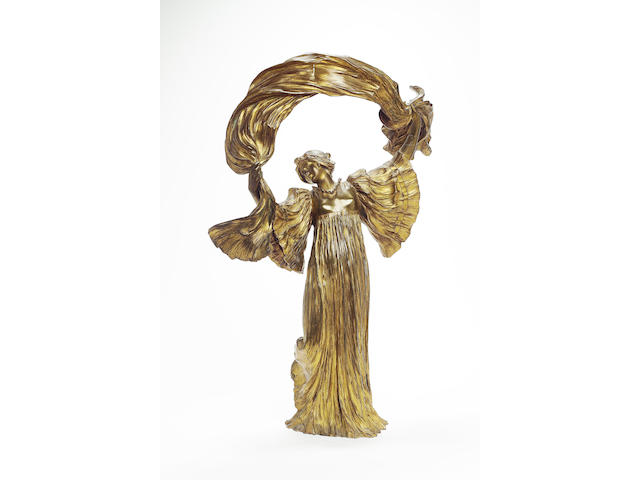 Agathon L&#233;onard, circa 1900 'Scarf Dancer' a Large Gilt Bronze Figural Lamp