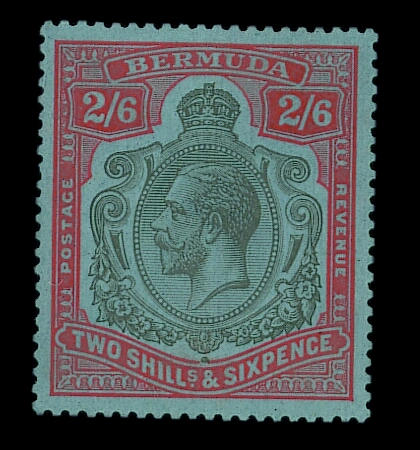 Bermuda: 1924-32 2/6d. grey-black and pale orange-vermilion on grey-blue, unmounted mint, one short