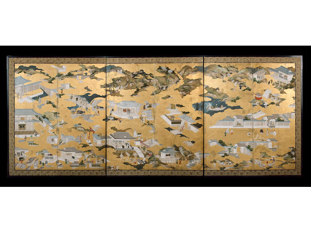 A six-leaf 'Rakuchu rakugai' screen