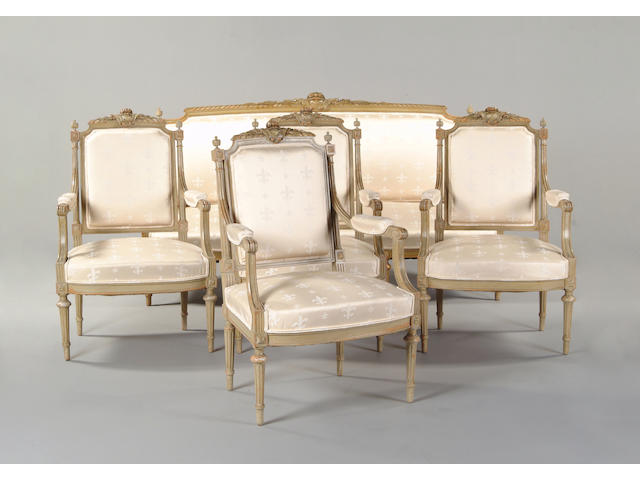A Louis XVI style painted salon suite