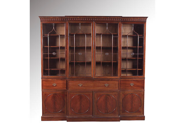 A George III style mahogany breakfront Library Bookcase,circa 1900