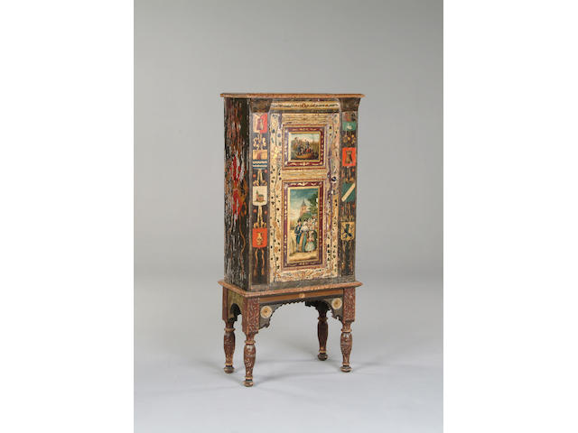 A 19th century Dutch painted cupboard on stand