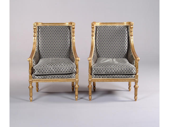 A pair of late 19th century French giltwood fauteuilsin the Louis XVI style