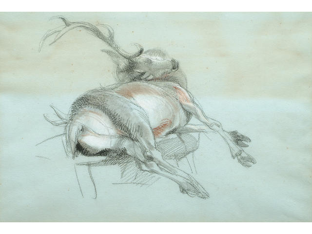 Sir Edwin H. Landseer (British, 1802-1873) Study of a dead stag, 32 x 47.2 cm (13 5/8 x 18 5/8 in)