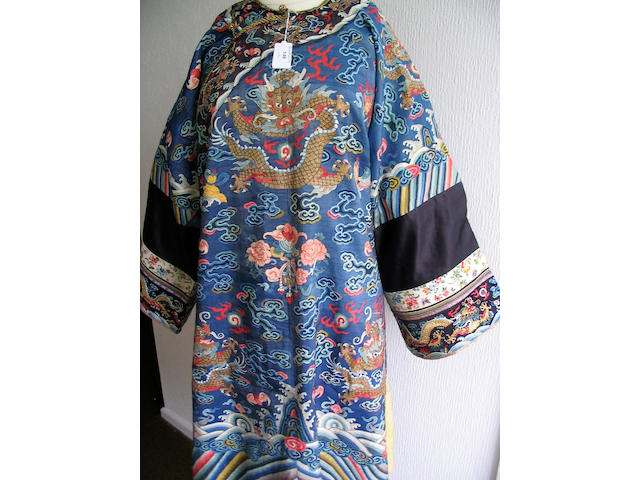 A formal court robe (chifu) of royal blue silk