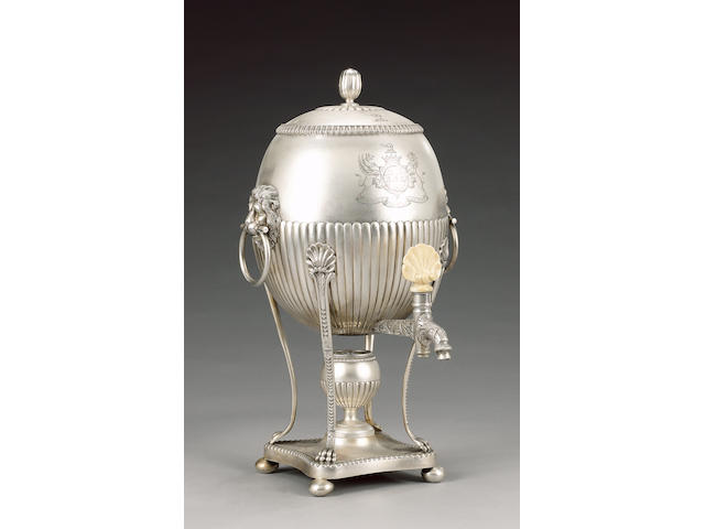 A silver hot water urn by Paul Storr, 1814, 4 pieces
