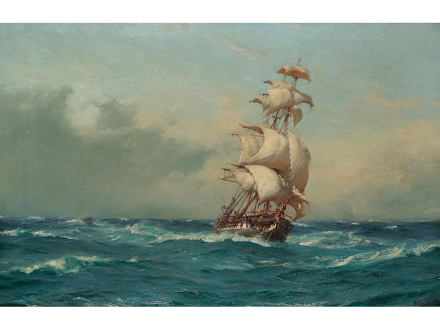Thomas Jacques Somerscales (British, 1842-1927) The 'Lautaro' running before the wind 50.5 x 76cm. (19 7/8 x 29 7/8in.)
