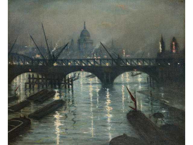 Christopher Richard Wynne Nevinson A.R.A. (1889-1946) City of London from Waterloo Bridge 50.5 x 61 cm. (19 7/8 x 24 in.)