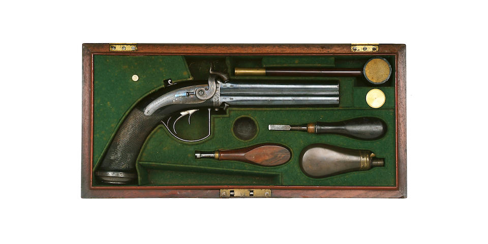 An Extremely Rare 28-Bore Four-Barrelled Percussion Turn-Over Pistol