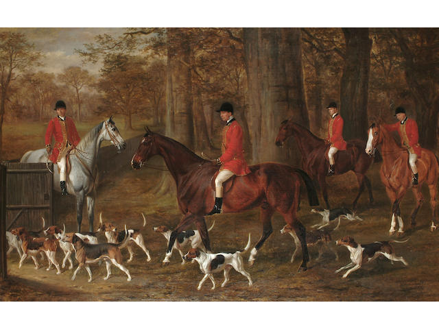 William  H. Wheelwright (British, fl.1878-1880) The Royal Bucks Hounds, in Windsor Cross Park, 75 x 119 cm (29 1/2 x 46 3/4 in)