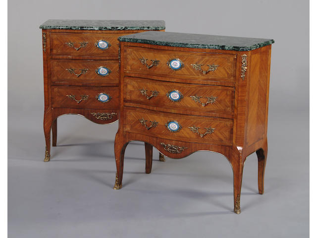 A pair of Transitional style kingwood and gilt metal mounted commodes