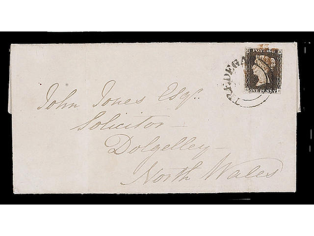 1840 1d. Plate II: SE (upper transfer shift) good margins three sides, touched at lower-right, used on 1840 (Aug.) E. tied by "TREDEGAR" undated circle and red M.C., vertical filing crease, otherwise fine and rare.