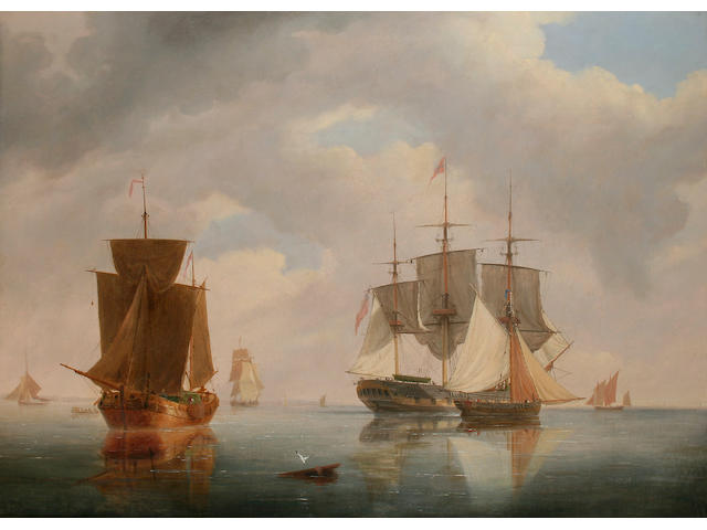 Frederick Calvert (circa 1785 - 1845) Shipping in calm waters, 64.5 x 89cm.