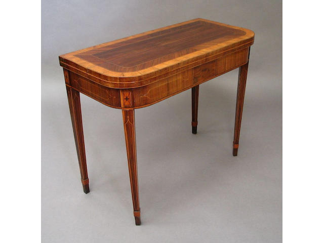 A late 18th Century kingwood and line inlaid card table,