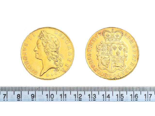 George II (1727-60), Five Guineas, 1729, E.I.C, young laureate head left.