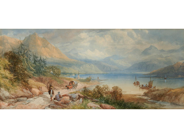 James Burrell Smith Italian lake landscape, 24 x 54cm.