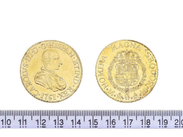 Mexico, 8 Escudos, 1761, Carlos III, Mexico-MM, NOMINA MAGNA SEQUOR M-M (Cay.11942, type 57).