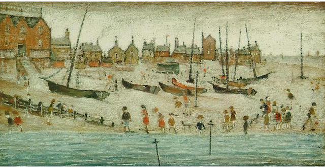 Laurence Stephen Lowry (1880-1976) 'The Beach' 26 x 50.5cm, 17 x 24.5cm respectively. (2)