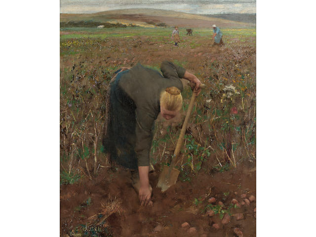Sir George Clausen R.A., R.W.S. (1852-1944) In the Fields, Dannes Pas de Calais (Gathering Potatoes) 61.5 x 50.8 cm. (24 1/4 x 20 in.)