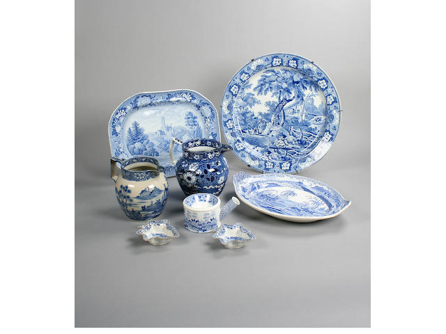 A blue printed jug Circa 1820-30