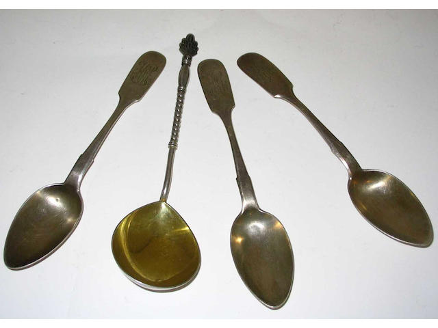 An early 20th century Russian spoon, stamped with national mark of fineness,
